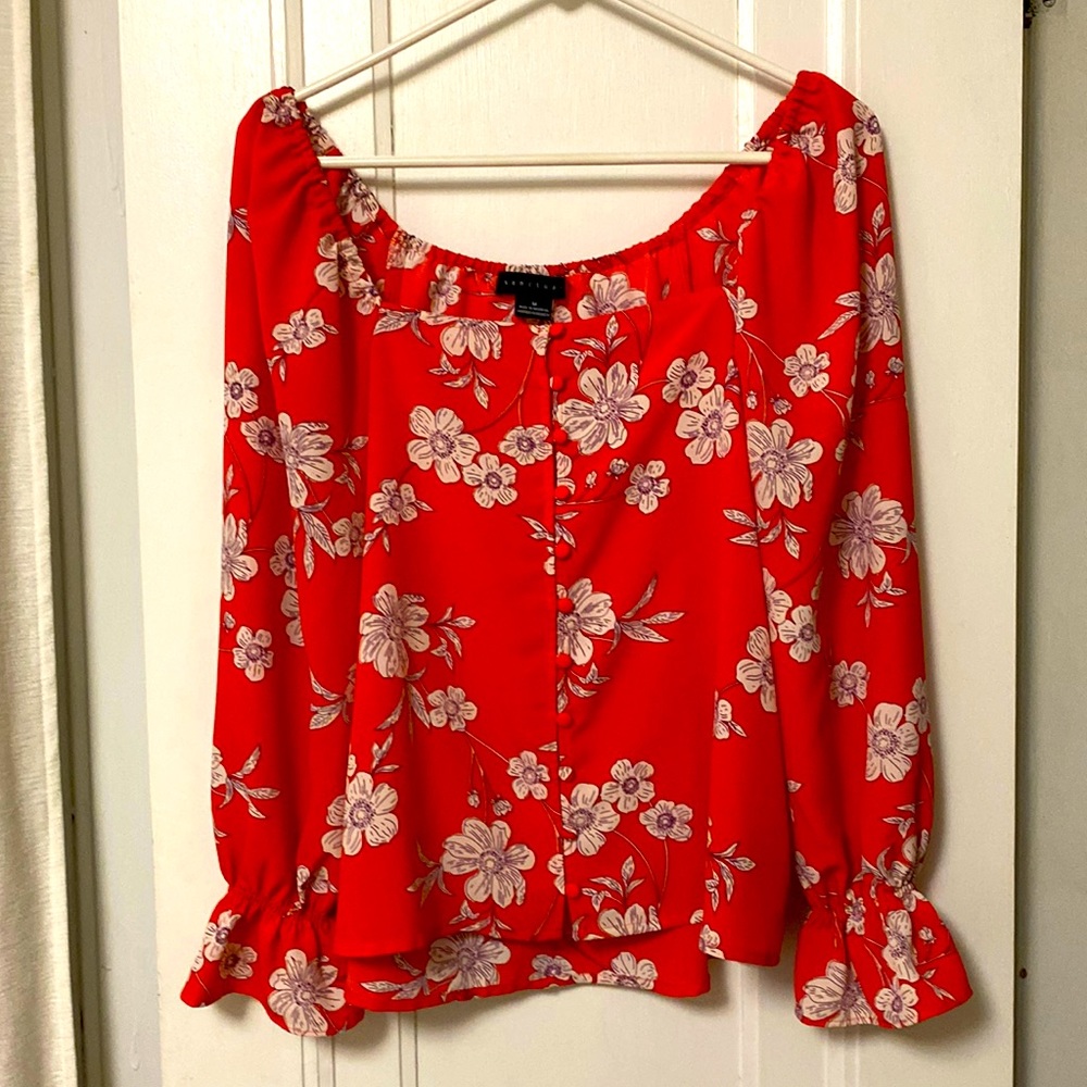 Square neck floral button-up blouse